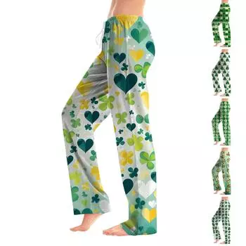 Женская мода Свободный повседневный St. Повседневные брюки с принтом ко Дню Святого Патрика L армия зеленый
