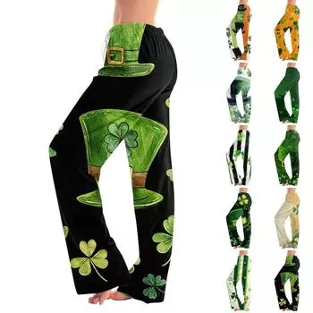 Женская мода Свободный повседневный St. Повседневные брюки с принтом ко Дню Святого Патрика L