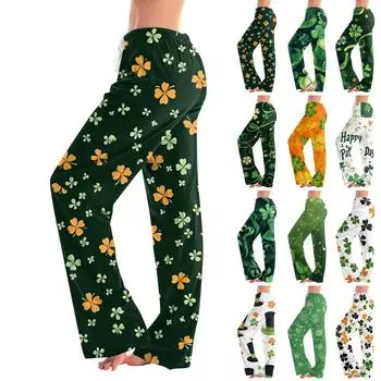Женская мода Свободный повседневный St. Повседневные брюки с принтом ко Дню Святого Патрика XXL