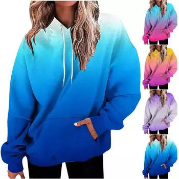 Женская мода Свободный повседневный топ с длинными рукавами и градиентом в стиле пэчворк M