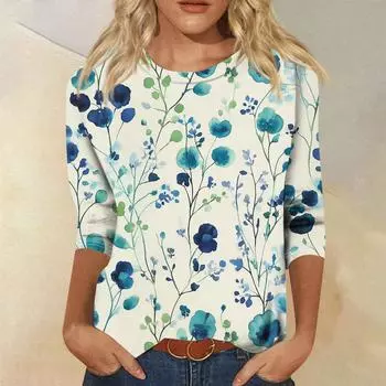 Женская мода свободный повседневный топ с семью рукавами и круглым вырезом L бежевый