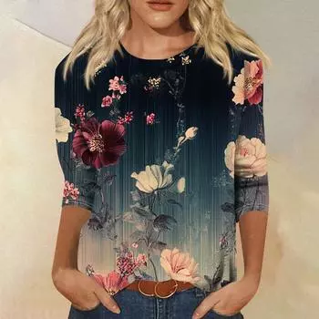 Женская мода свободный повседневный топ с семью рукавами и круглым вырезом L бежевый