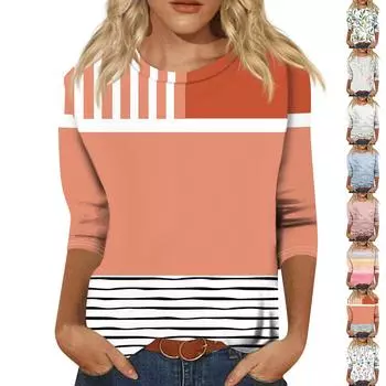 Женская мода свободный повседневный топ с семью рукавами и круглым вырезом L бежевый