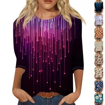 Женская мода свободный повседневный топ с семью рукавами и круглым вырезом XXL