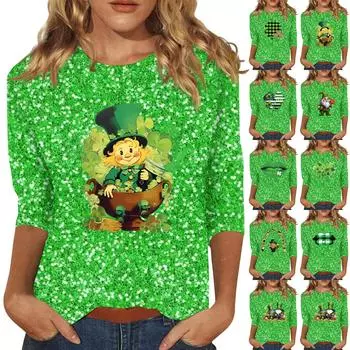 Женская мода свободный повседневный топ с семью рукавами и круглым вырезом S