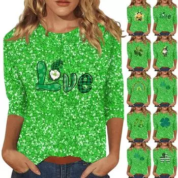 Женская мода свободный повседневный топ с семью рукавами и круглым вырезом L