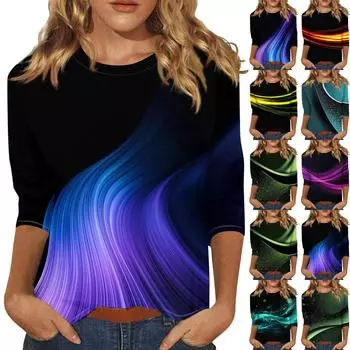 Женская мода свободный повседневный топ с семью рукавами и круглым вырезом M