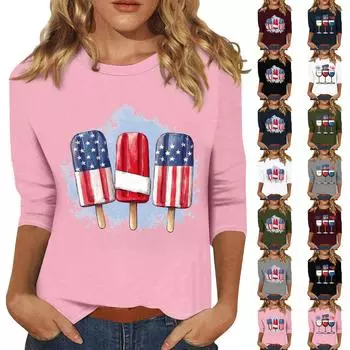 Женская мода свободный повседневный топ с семью рукавами и круглым вырезом S