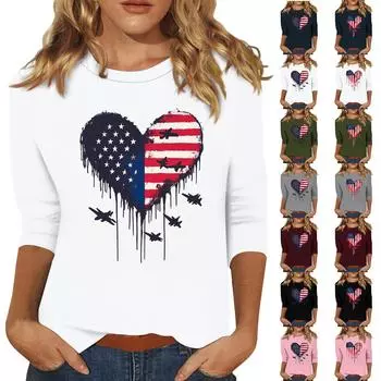 Женская мода свободный повседневный топ с семью рукавами и круглым вырезом S красный