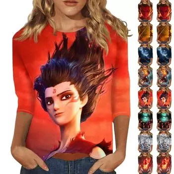 Женская мода свободный повседневный топ с семью рукавами и круглым вырезом L чёрный