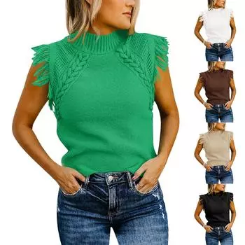 Женская мода свободный шерстяной жилет повседневный трикотажный безрукавный однотонный топ L чёрный