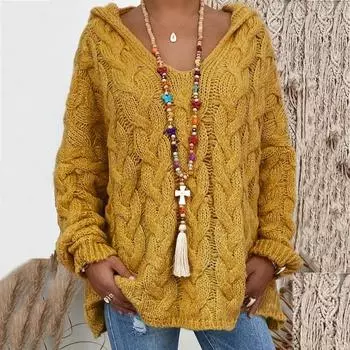 Женская мода свободный свитер большого размера с капюшоном и длинными рукавами XXL