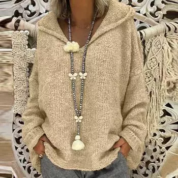 Женская мода свободный свитер большого размера с капюшоном и длинными рукавами M