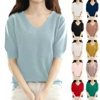 Женская мода свободный трикотажный свитер нижняя часть рубашки V-образный вырез пуловер рукава однотонный топ L зелёный