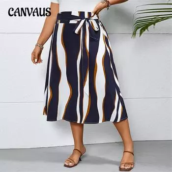 Женская мода темперамент цветочные полосатые свободные большие размеры полуюбка лето в юбке зонтик юбка 1XL
