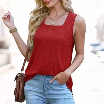 Женская мода Темперамент Элегантный квадратный вырез Топ S красный