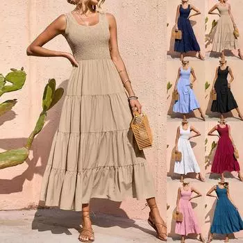 Женская мода, темперамент, однотонный жилет с гофрированной строчкой, большое свободное платье трапециевидной формы L чёрный