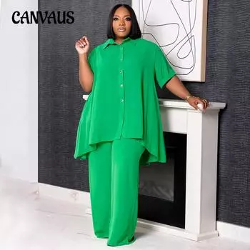Женская мода темперамент плюс размер рубашка с короткими рукавами топ широкие брюки комплект