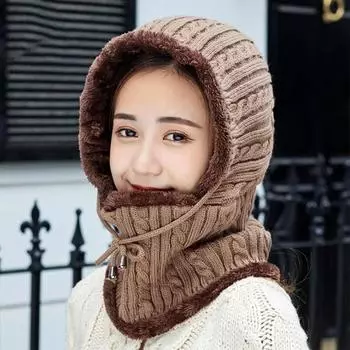 Женская мода теплая зимняя вязаная шапка шарф женская теплая маска толстые женские шапки модные аксессуары