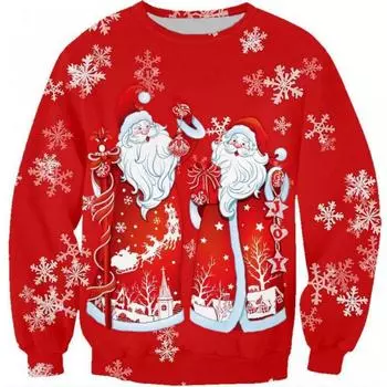 Женская мода толстовка с капюшоном осень-зима рождественский принт повседневные толстовки с длинными рукавами и круглым вырезом женские топы S