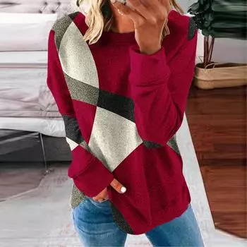 Женская мода толстовка с капюшоном с геометрическим принтом, толстовки с длинными рукавами, толстовка с круглым вырезом, женские толстовки с капюшоном, женские осенние топы S