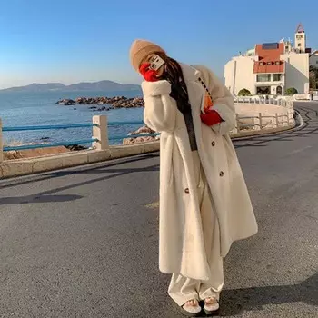 Женская мода толстые искусственные меховые пальто осень-зима длинная роскошная женская куртка пушистое теплое плюшевое пальто S бежевый