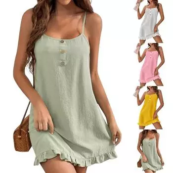 Женская мода Тонкие пуговицы с рюшами и морщинами Классические однотонные платья L