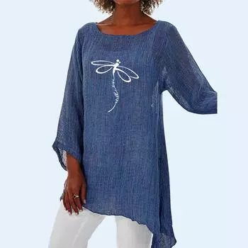 Женская мода, тонкий топ с длинным рукавом 3/4, весенне-летняя повседневная свободная рубашка, большие размеры, льняная рубашка с круглым воротником S белый