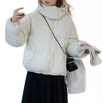 Женская мода тонкий утолщенный короткий молния с капюшоном зимнее теплое хлопковое пальто пуховик M