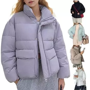 Женская мода Тонкий утолщенный короткий молния зимнее теплое хлопковое пальто пуховик L чёрный