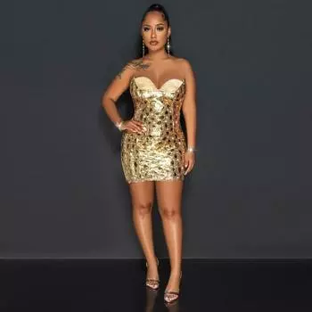 Женская мода Топ Грудь Сумка Ягодицы Платье Вечеринка Горячие Алмазные Пайетки S золотой