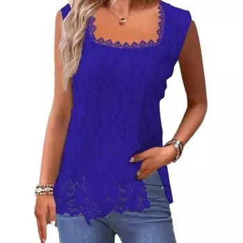 Женская мода Топ Повседневный квадратный вырез Кружевной топ без рукавов S белый