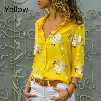 Женская мода Топы с длинным рукавом Одежда Блузка Рубашка с V-образным вырезом Плюс Размер Офис Хлопок Большой Размер 2XL