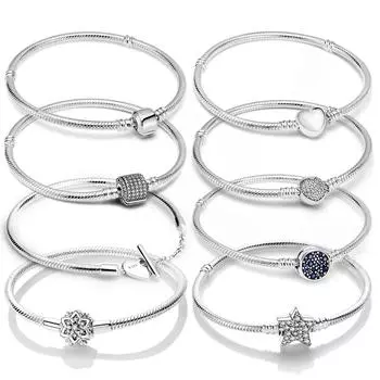 Женская мода тренд 925 серебряная змея цепочка браслеты с подвесками подходят оригинальный кулон из бисера своими руками модные ювелирные изделия изготовление аксессуаров подарок 17cm