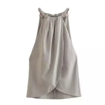 Женская Мода Трендовые Топы Лен Широкие Брюки Холтер Gray sling S