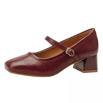 Женская мода туфли-лодочки весна осень новые женские туфли Мэри Джейн с квадратным носком неглубокие кожаные туфли для вечеринки на толстом каблуке 35