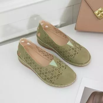 Женская мода туфли на скошенном каблуке, осенние новые круглые полые дышащие мягкие подошвы, нескользящие, удобные, низкие туфли 35 чёрный