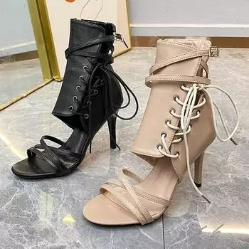 Женская мода туфли на высоком каблуке с ремешком на щиколотке, дизайнерские гладиаторские туфли с пряжкой на поясе, женские летние туфли на толстой подошве в римском стиле Sandalias Mujer 34 чёрный