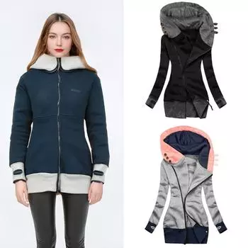 Женская мода твердая куртка молния карман толстовка с длинным рукавом пальто S темно-синий