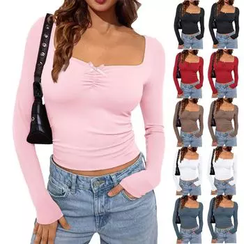 Женская мода U-образный вырез с открытым вырезом Осень и зима облегающие топы, показывающие фигуру L чёрный