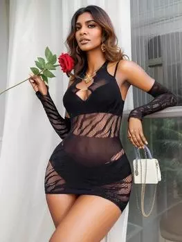 Женская мода юбка на бедрах ажурное мини облегающее платье сексуальное перспективное полое обтягивающее нижнее белье одежда женские эротические ночные платья XXS