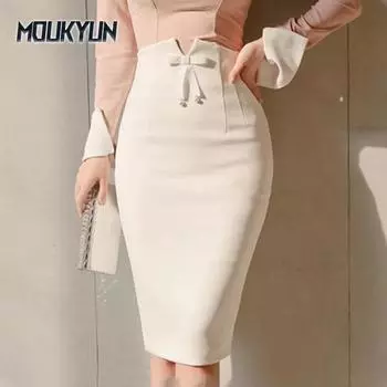 Женская мода юбка с высокой талией и ягодицами, универсальная, корректирующая фигуру, ягодицы, сексуальная основа, большие размеры, одношаговые юбки S белый