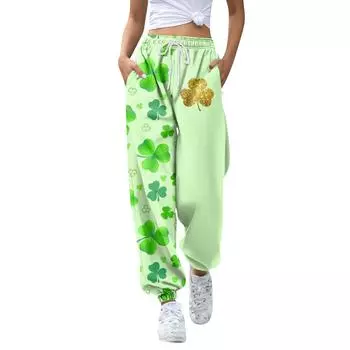 Женская мода ул.. День Святого Патрика свободные однотонные повседневные спортивные штаны с завязками на талии L армия зеленый