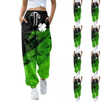 Женская мода ул.. День Святого Патрика свободные однотонные повседневные спортивные штаны с завязками на талии M чёрный