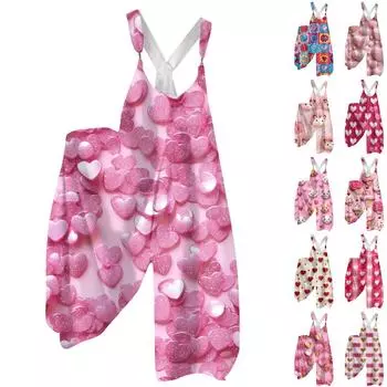 Женская мода ул.. Патрик Принт Повседневный Свободный Спинка Широкий Комбинезон L бежевый