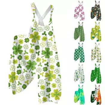 Женская мода ул.. Патрик Принт Повседневный Свободный Спинка Широкий Комбинезон XXXL чёрный