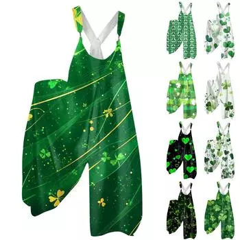 Женская мода ул.. Патрик Принт Повседневный Свободный Спинка Широкий Комбинезон XXL