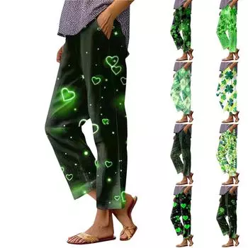 Женская мода ул.. Повседневные брюки с принтом Patrick, прямыми карманами и эластичной талией L армия зеленый