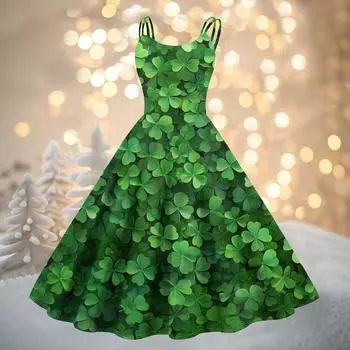 Женская мода ул.. Сексуальное коктейльное платье без бретелек с принтом ко Дню Святого Патрика в стиле панк, винтажное платье. L армия зеленый