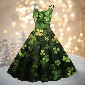Женская мода ул.. Сексуальное коктейльное платье без бретелек с принтом ко Дню Святого Патрика в стиле панк, винтажное платье. L армия зеленый